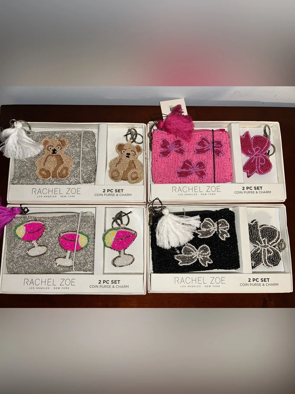 NIB Rachel Zoe Beaded Coin Purse & Charm Sets
